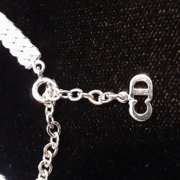 RARE SILVER Vintage Christian Dior V Chevron cz enamel necklace 16-18" - Picture 6 of 10